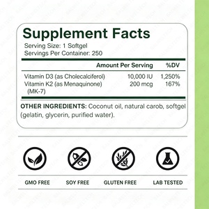 Cápsulas de Gel Suave 2 en 1 de Vitamina D3 y K2 de Alta Pureza, Suplemento Sin OMG para Adultos, Gran Venta - Product Image 3