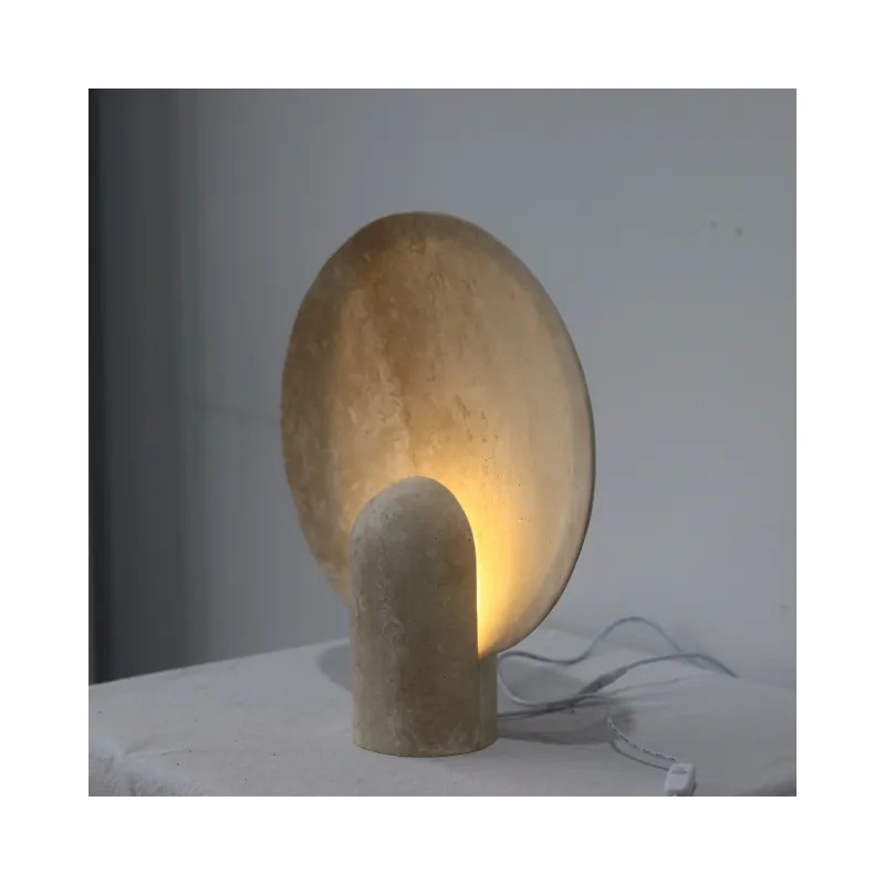 SHIHUI Home Decor Pedra Natural Forma Redonda Bege Travertino Bedside Lamp Marble Villa Decoração Desk Table Lamp