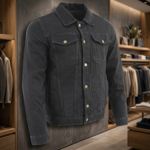 Veste de moto en denim noir pour homme, avec boutons décoratifs, lavable et surpiquée - Product Image 3