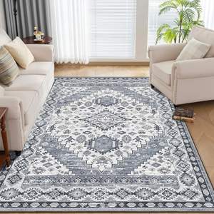 Tapis persan rectangulaire Wan Xinlong à motif médaillon, résistant aux taches, lavable à l'eau, pour salon et chambre à coucher - Product Image 4