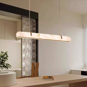 French Style Marble Long Strip Chandelier Adjustable Height Copper <strong>Lighting</strong> <strong>Fixtures</strong> for Villas Hotels Restaurants Bars - Product Image 1