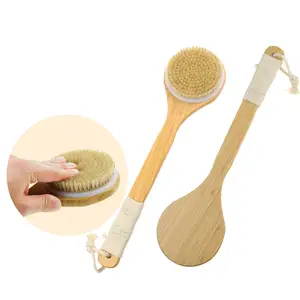 Shower Brush with Natural Bristle Long Bamboo Handle Bath Body Brush for Wet or Dry Brushing Exfoliating Skin