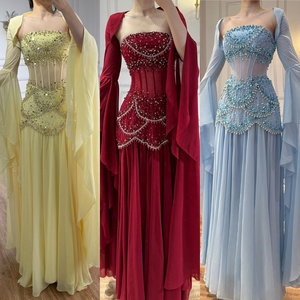 <span class=keywords><strong>Abito</strong></span> da ballo Serene Hill LA72978A in chiffon <span class=keywords><strong>blu</strong></span> con corsetto e gonna a trapezio, maniche lunghe a campana, per matrimoni e serate eleganti 2026 - Product Image 6