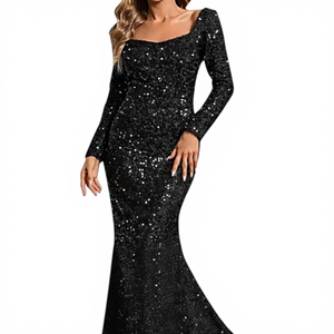 <span class=keywords><strong>Abito</strong></span> <span class=keywords><strong>da</strong></span> <span class=keywords><strong>Sera</strong></span> <span class=keywords><strong>Lungo</strong></span> <span class=keywords><strong>da</strong></span> <span class=keywords><strong>Donna</strong></span> Nuova Moda 2025 con Scollo a V, Gonna Aderente, Maniche a Tromba Scintillanti a Vita Media e Gonna a Linea A in Tinta Unita - Product Image 6