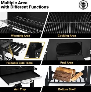 Barbecue à charbon de bois de luxe moderne et robuste avec fumoir décalé et cheminée sur chariot pour jardin - Product Image 5