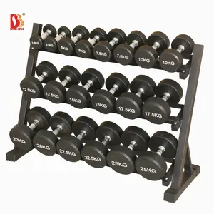 Fabrika kapalı kullanım için özelleştirilmiş OEM 3 katlı dambıl rafı Metal Fitness aleti ev için spor salonu ekipmanları