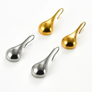 1 par de pendientes de aro en forma de lágrima de acero inoxidable para mujeres y niñas, pendientes colgantes simples en forma de gota de agua, color plateado y dorado, regalos de joyería - Product Image 3