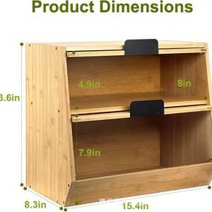 Bamboo Bread Box Double Layer With Glass Door Kitchen <b>Storage</b> <b>Container</b> For Bread And <b>Cake</b> - Product Image 4