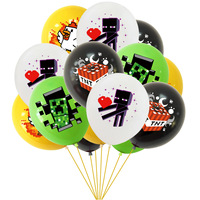 My World Party Pixel War Game Juego de cumpleaños Eco-Friendly Paper Cake Toppers Globos Banderas Diseño