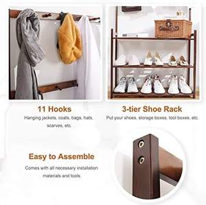 Porte-manteau Porte-manteau Porte-manteau Arbre de hall Porte-<span class=keywords><strong>chaussures</strong></span> en bambou Organisateur de rangement avec porte-manteau et cintre - Product Image 6