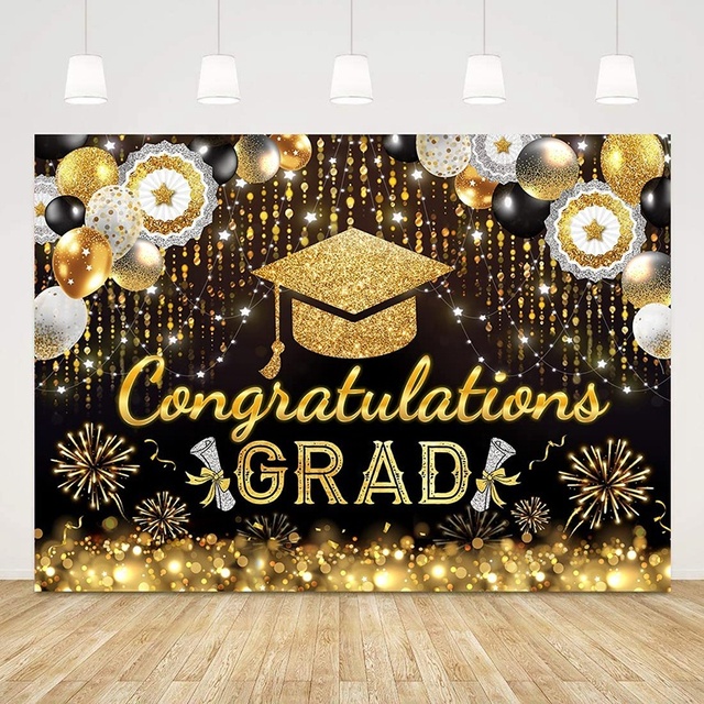 11 Year Factory OEM 2022 Graduation Backdrop Congratulations Black Gold Balloon Photography Back Drops Background