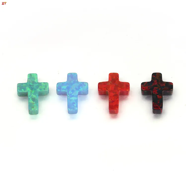2024 Classic shape cross jewelry synthetic loose colorful blue white gems 9mm 12mm double flat cut cross opal pendant charms