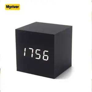 Myriver Wooden Wall Clock 2022 Led Night Light Digital Table Dek Clocks Base Fm Radio With Phone Charging