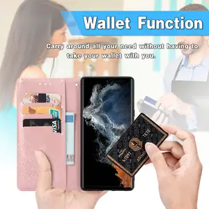 Factory Drop Shipping High Quality Leather Case Wallet Case Datura Flowers Wrist Strap For Samsung Galaxy S24 S23 S22 Ultra