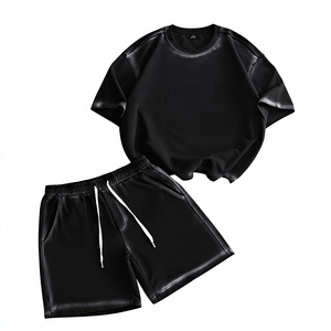 Men's Acid Wash T Shirt and Shorts <b>Set</b> 100% Cotton Crew Neck Streetwear Summer Casual Outfit OEM Men's Shorts <b>Set</b> - Product Image 1