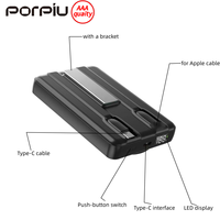 Batterie externe magnétique ultra-fine 2-en-1 sans fil 10000mAh avec support, charge rapide PD22.5W, affichage LED, entrée Type-C