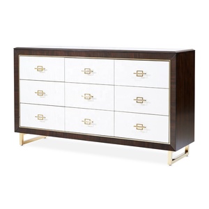 Custom Velvet-Lined <strong>Chest</strong> <strong>of</strong> <strong>Drawer</strong> Dresser High Gloss Marble Countertop Adjustable Shelf Gold Accent Sideboard Media Console - Product Image 4