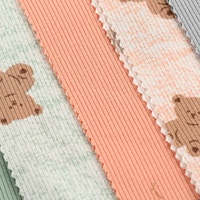 Tissu tricoté côtelé 10*5 en DTY Spandex imprimé numériquement, personnalisé en usine, de bonne qualité, brossé des deux côtés, léger, pour vêtements de nuit pour filles