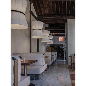 Lustre rond en tissu blanc de style chinois moderne, luminaire LED anti-éblouissement pour restaurant, bar, hôtel, décoration - Product Image 3