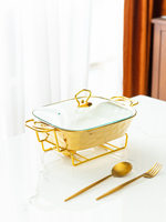 Casserole carrée JADE en céramique à motif pierre argentée, avec couvercle en verre, design luxe léger, support doré électrolytique