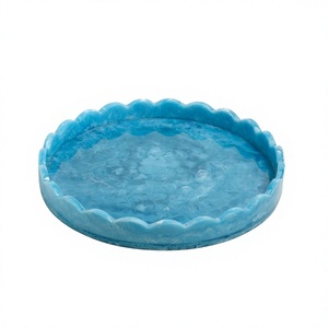 Blue Resin Storage Tray Carved Single Tier Serving Plate Scalloped Edges Polished Decorative Tray for Kitchen resin craft - Product Image 1