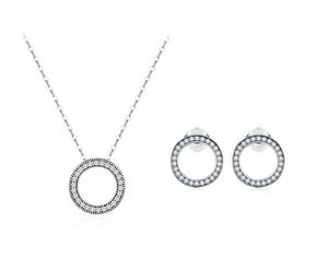Ensemble collier et boucles d'oreilles pendantes en argent sterling S925 avec double halo de zirconiums cubiques, bijoux délicats pour femmes - Product Image 6