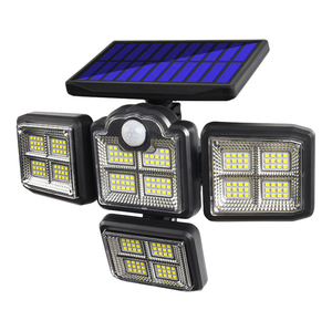 Lampe solaire de jardin <span class=keywords><strong>d</strong></span>'extérieur avec télécommande, 4 têtes, <span class=keywords><strong>d</strong></span>étecteur de mouvement, lampe IP65 étanche, 270 degrés grand <span class=keywords><strong>angle</strong></span>, lampes murales avec 3 modes, 198 LED - Product Image 1
