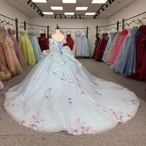 Robes de Quinceañera bleu clair Dy6936 avec appliques en dentelle, robe à fleurs, épaules dénudées, Vestidos De 15 Anos Jancember - Product Image 5