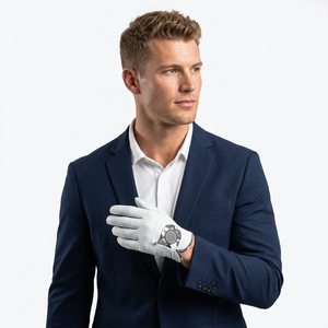 Gants de golf pour hommes en cuir de mouton de qualité supérieure Nayab Industries, blancs, antidérapants, avec design camouflage sublimé, fermeture robuste à boucle et crochets. - Product Image 1
