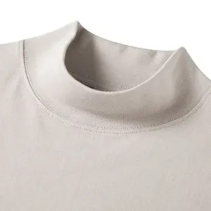 Camiseta solta de malha com gola alta, de outono, de algodão 230gsm, unissex, de manga longa