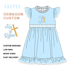 Abiti da Boutique <span class=keywords><strong>per</strong></span> bambini <span class=keywords><strong>di</strong></span> primavera è cresciuto vestito da pasqua ricamato 100% abiti da bambina in maglia morbida <span class=keywords><strong>di</strong></span> <span class=keywords><strong>cotone</strong></span> con cintura - Product Image 1