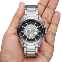 Montre chronographe à Quartz pour hommes, montre-bracelet analogique ronde en acier inoxydable de 44mm, pour usage quotidien et professionnel