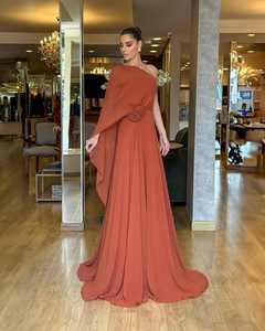 Robe de soirée mi-longue en mousseline de soie vert olive naturel respirante élégante d'été <span class=keywords><strong>Mily</strong></span> Bridal ML507 à une épaule avec cape - Product Image 3