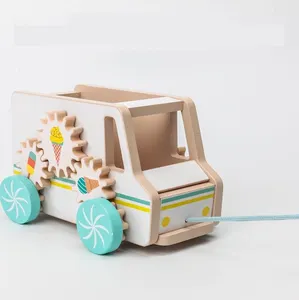 2024 Nieuwe Product Houten Tractie Touw Ijs Truck Speelgoed Model Eco Vriendelijke Leuke Vroege Educatieve Speelgoed Auto Voor Kinderen Leren Ce