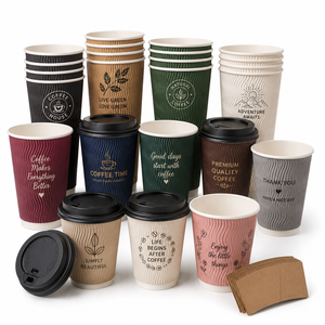 Gobelets à café jetables à double paroi en papier ondulé, vente en gros, compostables, revêtement PHA/PLA/PE, impression personnalisée, service alimentaire - Product Image 1