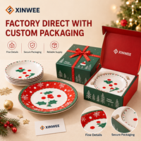 Assiettes de Noël en porcelaine à motif baies d'hiver, compatibles lave-vaisselle, vaisselle OEM, vente en gros en vrac pour l'Amérique du Nord
