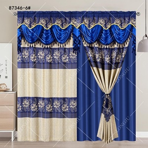 Venta al por mayor de alta calidad floral jacquard cortinas con cenefa y borlas delicadas Barra de bolsillo Blackout cortinas de doble capa - Product Image 1