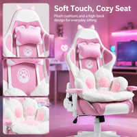 Chaise de jeu vidéo Cat Kitty confortable à hauteur réglable Chaise de bureau d'ordinateur Chaise de travail avec repose-pieds