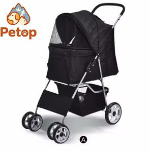 Poussette pour animaux de compagnie Petop <span class=keywords><strong>avec</strong></span> roues pivotantes à 360 degrés, absorption des chocs, pliage rapide à une main, chariot de voyage portable pour <span class=keywords><strong>chien</strong></span> et chat, noir - Product Image 1