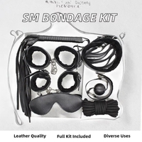 Kit de bondage BDSM de luxe pour couples, 7 pièces, jeux de rôle, jouets en cuir souple, attaches, bandeau, fouet, menottes, imperméable