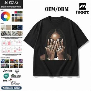 T-shirt <span class=keywords><strong>Rap</strong></span> Personnalisé 240g en Coton Épais, Imprimé Portrait Haute Définition, Coupe Oversize Épaules Tombantes, Style Urbain Unisexe - Product Image 1