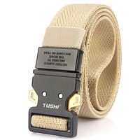 Vente en gros de ceinture tactique pour hommes, tissu élastique personnalisé, boucle en alliage métallique et nylon, ceinture de sport décontractée extensible à dégagement rapide