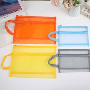 Wholesale <b>Nylon</b> Mesh Portable Handbag Tutor <b>Bag</b> Zipper Closure Pencil <b>Bag</b> Toiletries Cosmetics <b>Plastic</b> Document Organizer - Product Image 3