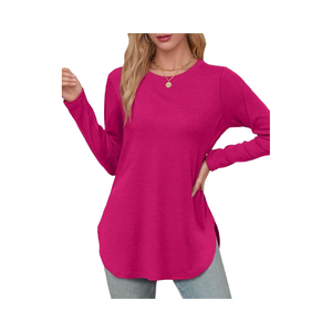 Chemise en coton à taille ample pour femmes, 100% tricotée, style basique, manches longues, fente latérale au niveau du cou, respirante, ajustée, décontractée, avec logo - Product Image 4