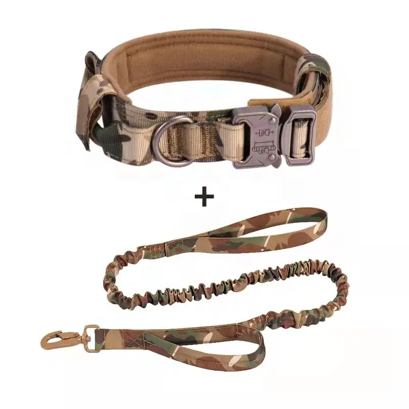 2 peças luxo Ajustável Grande Pet Dog Training Tactical Collar e Leash Set