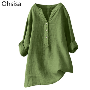 Camicia europea e americana di colore puro cotone e <span class=keywords><strong>lino</strong></span> Top Pocket <span class=keywords><strong>abbigliamento</strong></span> da <span class=keywords><strong>donna</strong></span> - Product Image 1