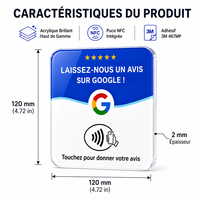 Tarjeta de Reseñas de Google, Versión Francesa, Adhesivo Acrílico NFC, Resistente al Agua, Logotipo Impreso Personalizado para Cafetería, Hotel, Restaurante