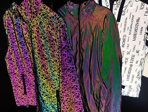 Veste <span class=keywords><strong>en</strong></span> Nylon <span class=keywords><strong>de</strong></span> couleur violette, manteau <span class=keywords><strong>de</strong></span> beauté <span class=keywords><strong>en</strong></span> tissu tricoté réfléchissant <span class=keywords><strong>arc</strong></span>-<span class=keywords><strong>en</strong></span>-<span class=keywords><strong>ciel</strong></span> avec échantillon gratuit, bien visible la <span class=keywords><strong>nuit</strong></span> - Product Image 3