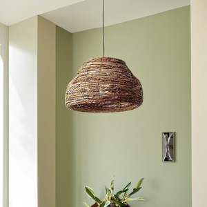Lampe suspendue en rotin ronde E27 LED à tête unique, style Zen, pour salon et chambre à coucher - Product Image 1