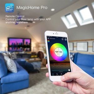 โคมไฟตั้งพื้นเหล็ก LED RGBW ควบคุมผ่านแอปและเสียง พร้อมโคมสีขาว ดีไซน์ทันสมัยแบบ Torchiere - Product Image 2